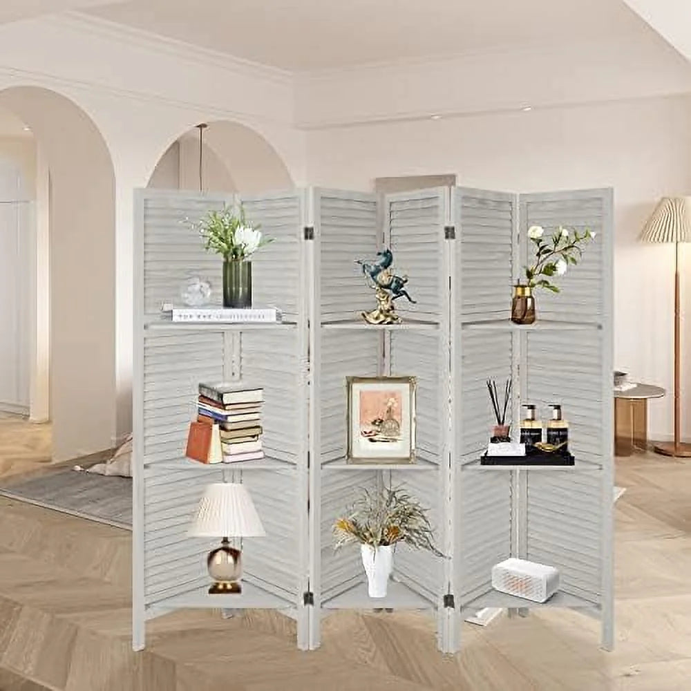 Wood 4 Panel Room Divider with Shelves A774
