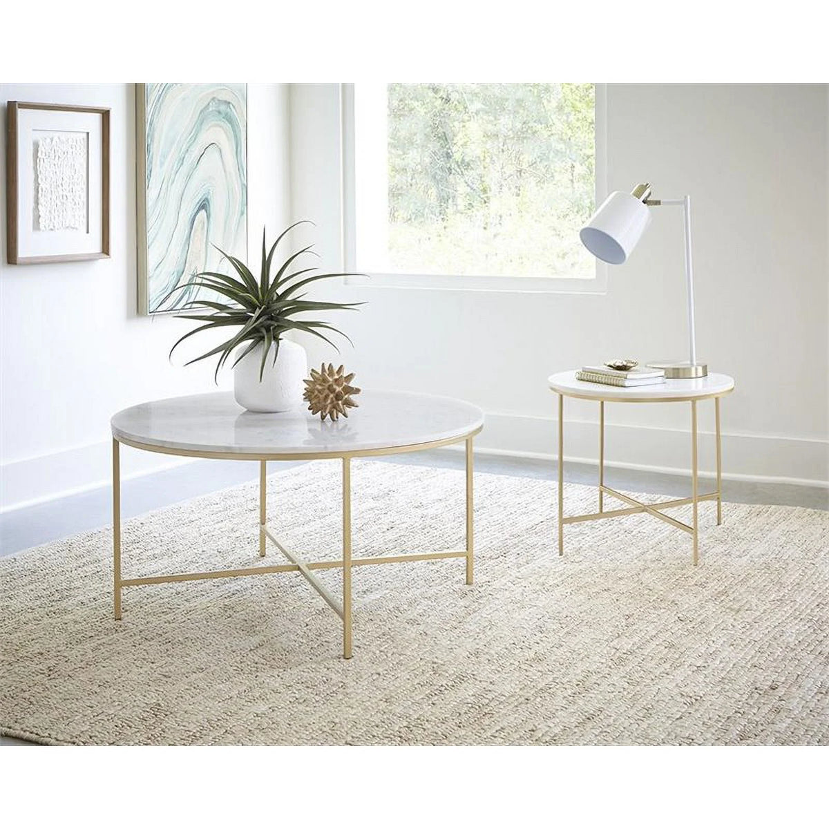 Round Marble Top End Table with X-Cross Base X5669