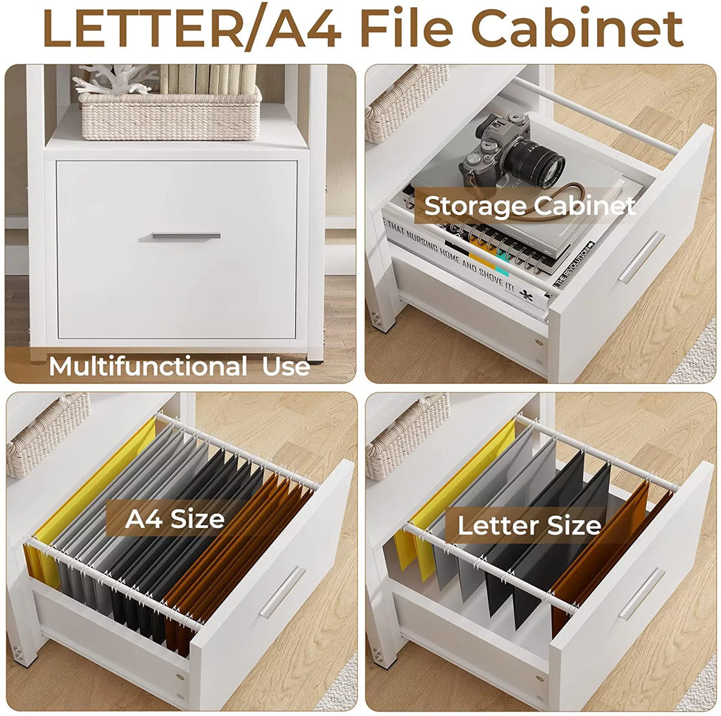 White Computer Desk with File Drawer and USB Port K5571