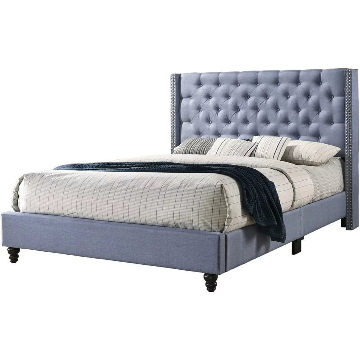 Blue Fabric Upholstered Queen Bed R655