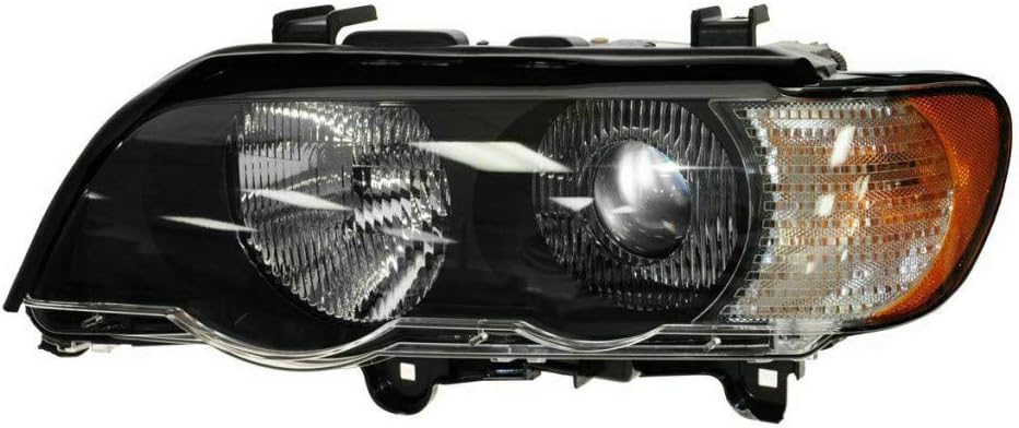 For BMW X5 Headlight Pair Driver and Passenger Side Black Housing M126855