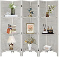 Wood 4 Panel Room Divider with Shelves A774
