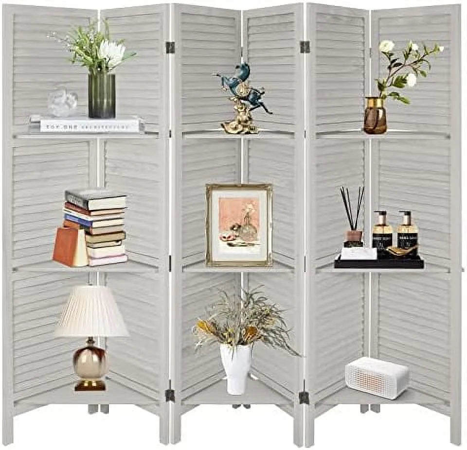 Wood 4 Panel Room Divider with Shelves A774
