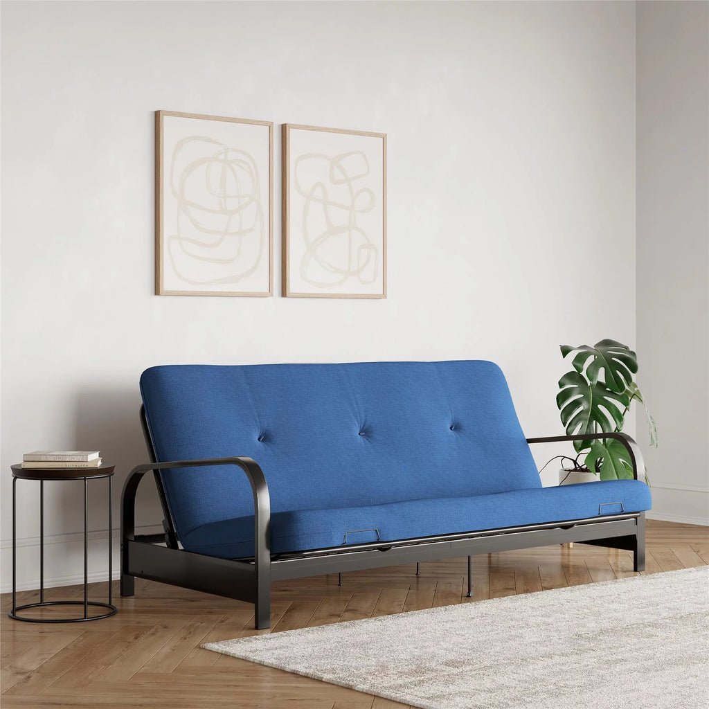 6-Inch Futon Mattress with Tufted Cover, Full, Black Linen Z30815