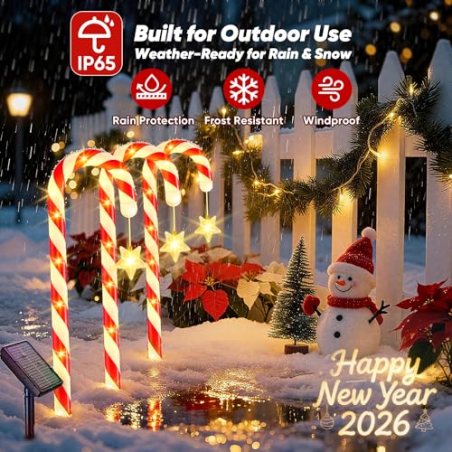 24 Pack Candy Cane Pathway Lights 10 Modes Waterproof Christmas Yard Stakes Y29996