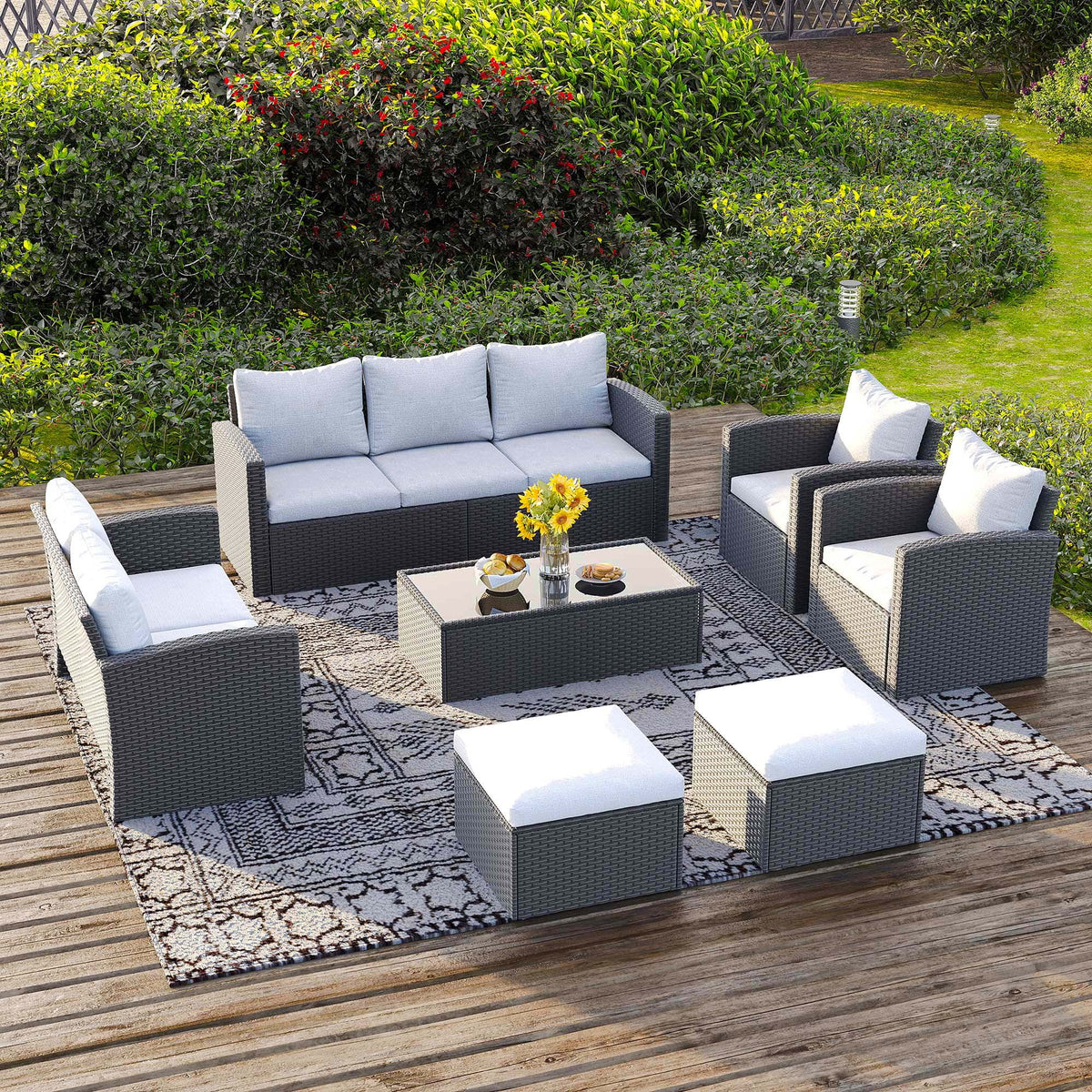 10 Pieces All Weather PE Wicker Rattan Outdoor Sectional Sofa R667
