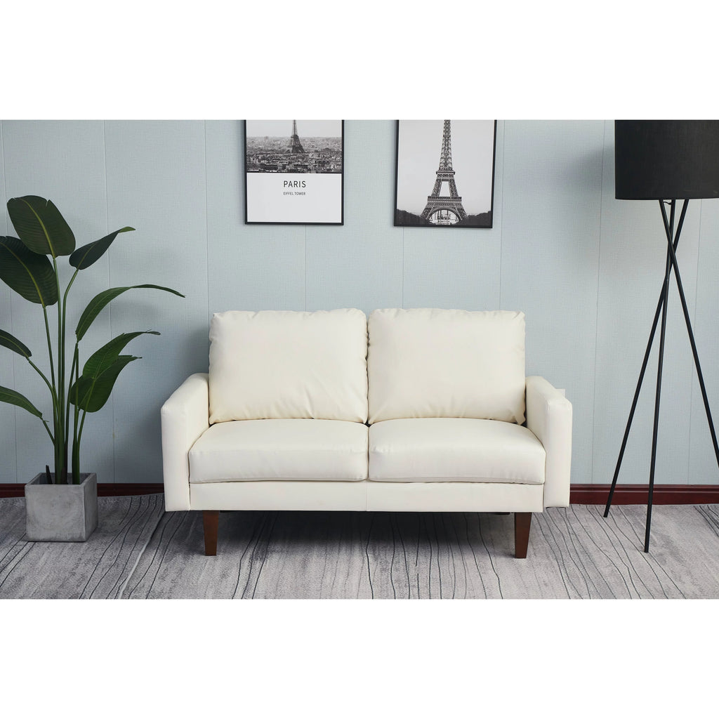 Beige Faux Leather Square Arm Loveseat D3490