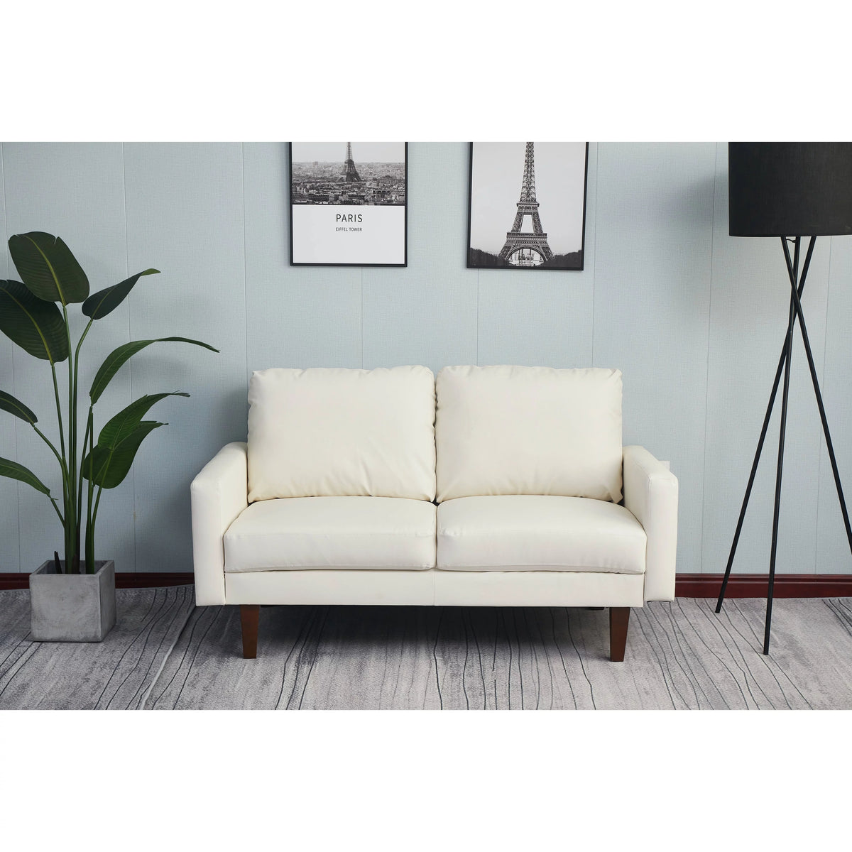 Beige Faux Leather Square Arm Loveseat D3490
