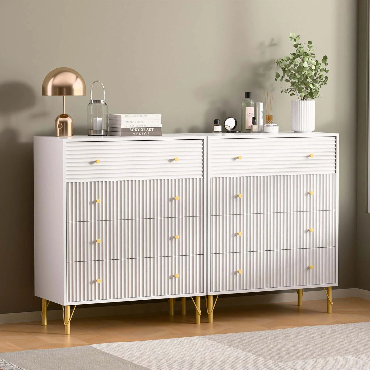 White 4 Drawer Dresser Set of 2 O7248