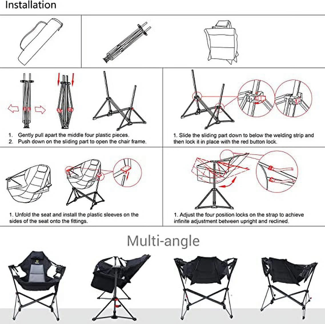 Folding Camping Chair with Cup Holder and Side Pocket, Set of 2 D444349