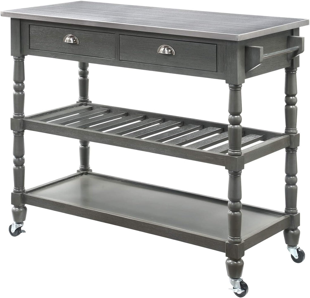 White 3-Tier Stainless Steel Kitchen Cart with Drawers G353