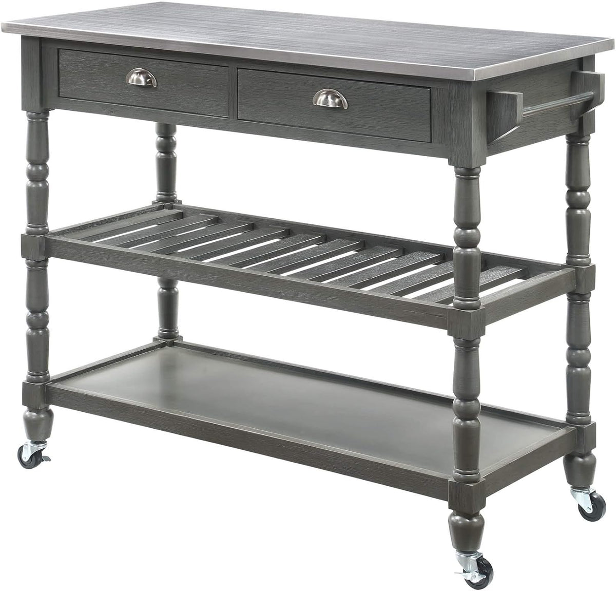 White 3-Tier Stainless Steel Kitchen Cart with Drawers G353
