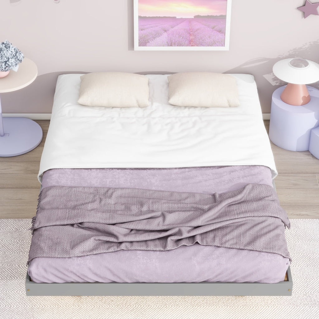 Full Size Grey Pinewood Floating Platform Bed with LED Lights B513552