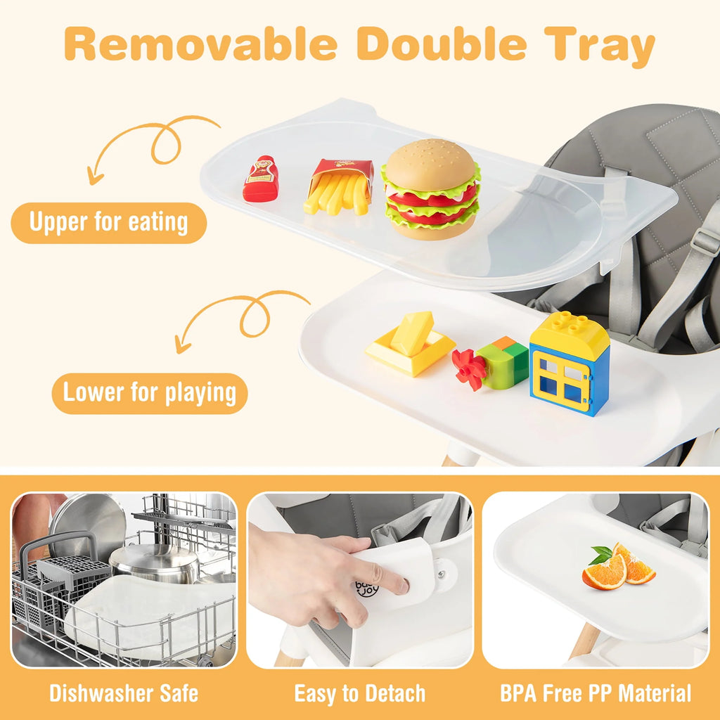 Convertible Wooden Baby Highchair with Removable Tray X22794