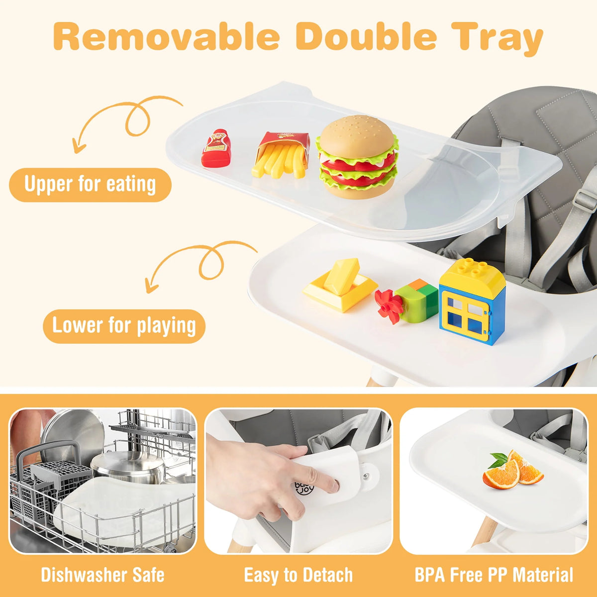 Convertible Wooden Baby Highchair with Removable Tray X22794
