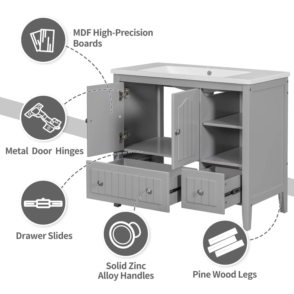 36" Gray Bathroom Vanity with Ceramic Sink Z146582