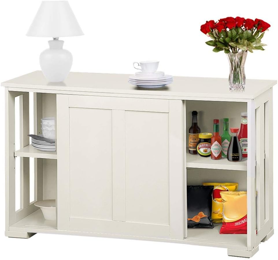 Antique White Kitchen Buffet Cabinet with Sliding Door K26997