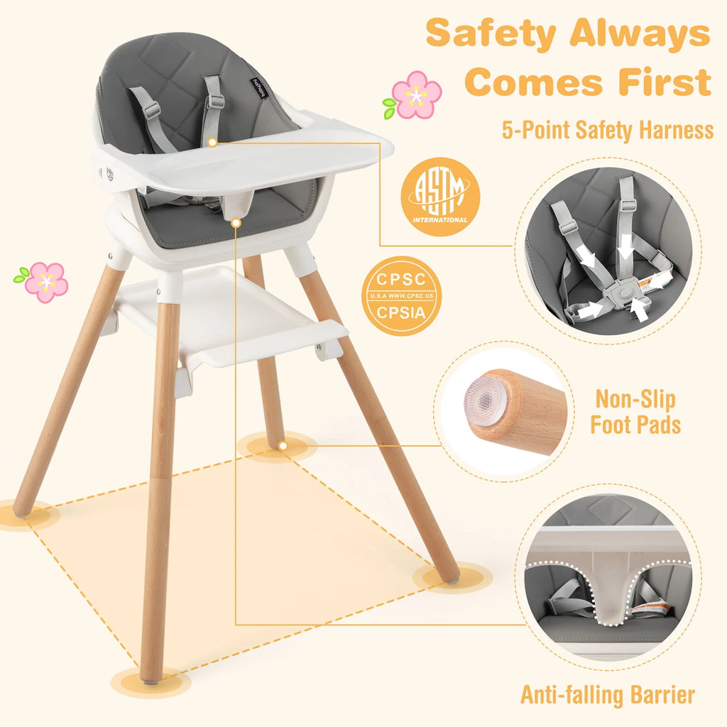 Convertible Wooden Baby Highchair with Removable Tray X22794