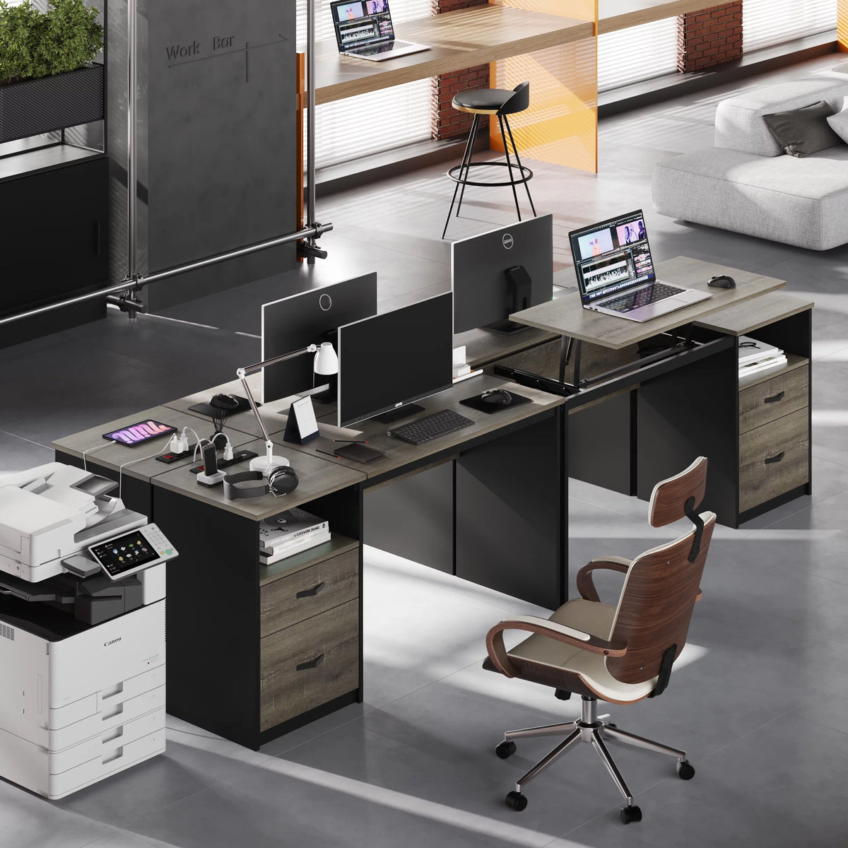 60" Gray Computer Desk with Drawers B113