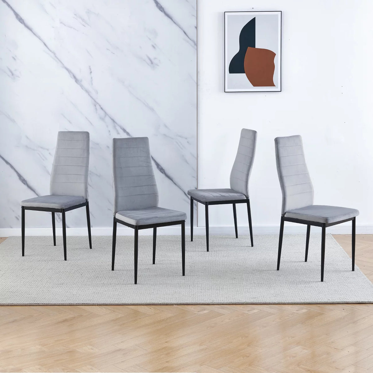 Set of 4 Gray Velvet Upholstered Dining Chairs E3296