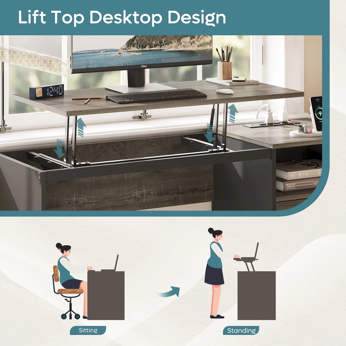 60" Gray Computer Desk with Drawers B113