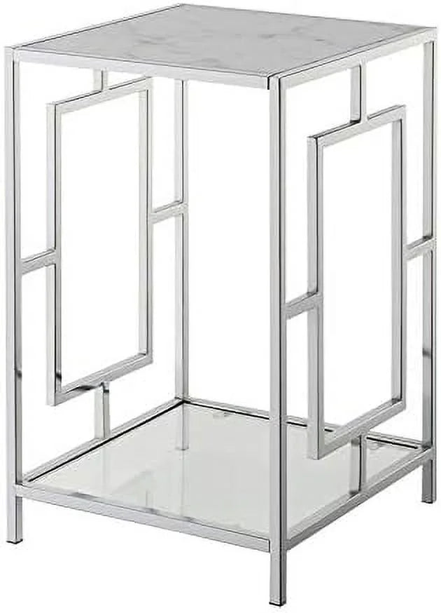 Metal End Table with White Faux Marble Top Q279