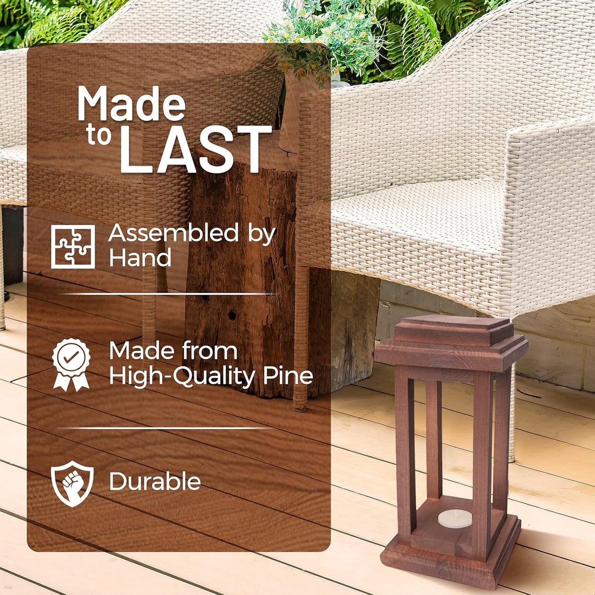 Rustic Decorative Wooden Candle Lantern Set of 2 H8444