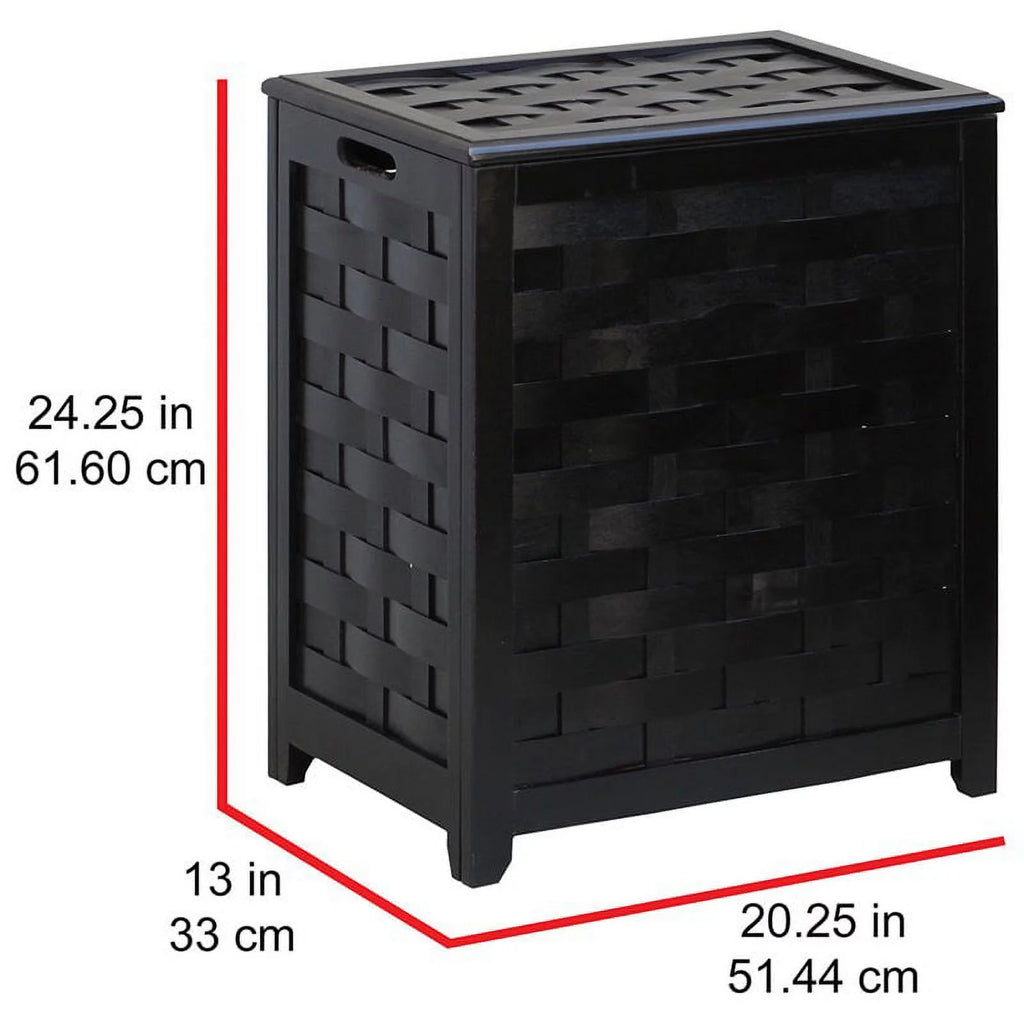 Black Rectangular Wood Laundry Hamper with Interior Bag Z76147