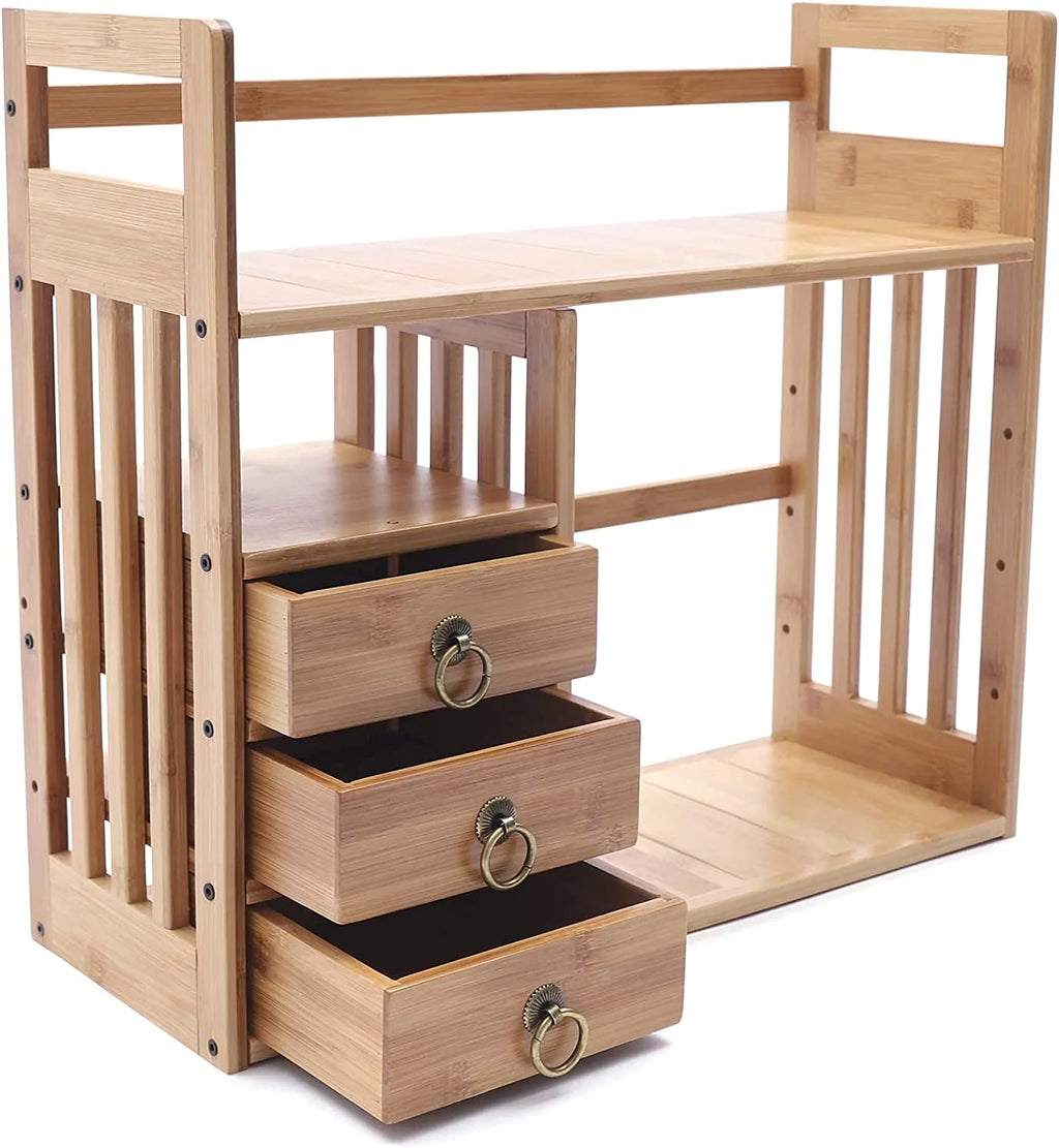 Bamboo Desktop Bookshelf with 3 Drawers R747