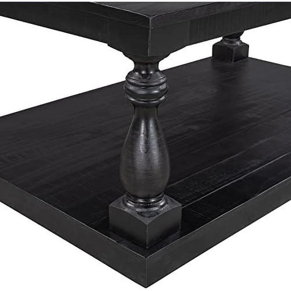 Black Solid Pine Wood Storage Coffee Table M554483