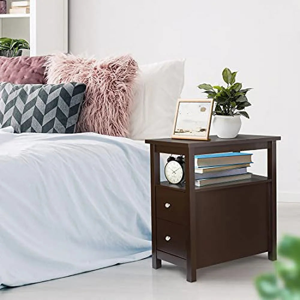 Espresso Narrow Side Table with Drawers and Shelf Z38269