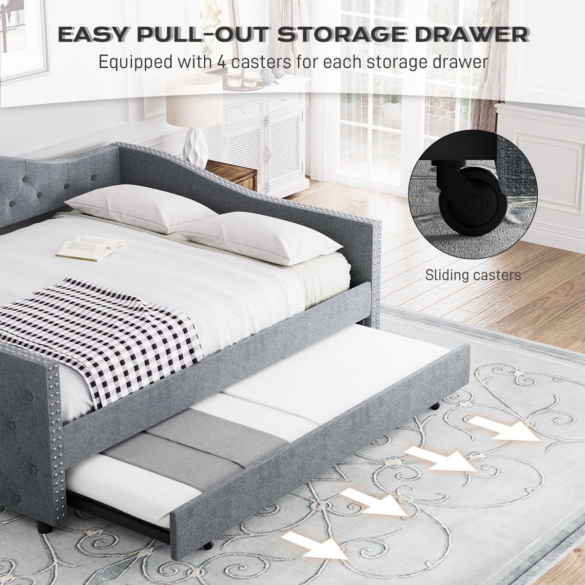 Full Size Tufted Upholstered Velvet Daybed with Trundle Q923