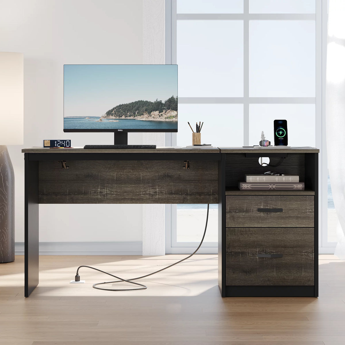 60" Gray Computer Desk with Drawers B113