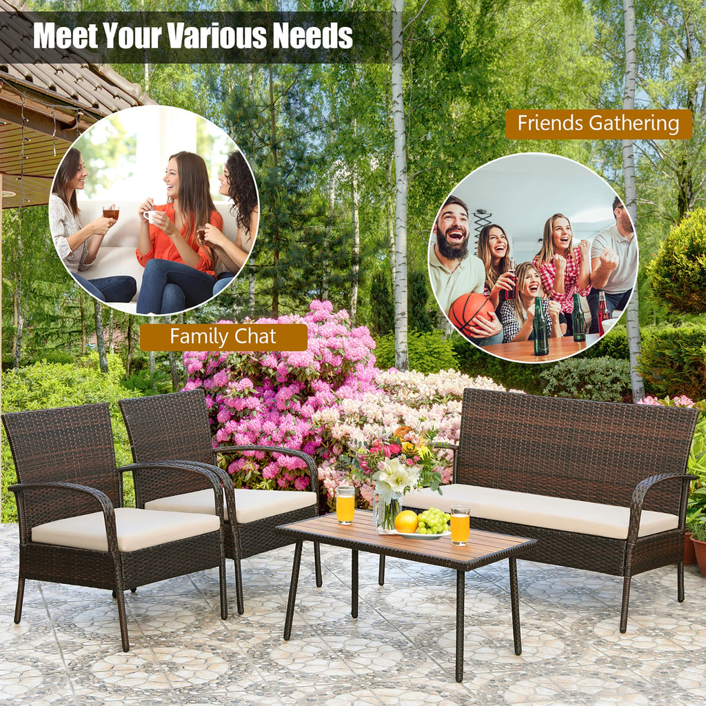 4 Pc Patio Rattan Furniture Set with Cushions L46613