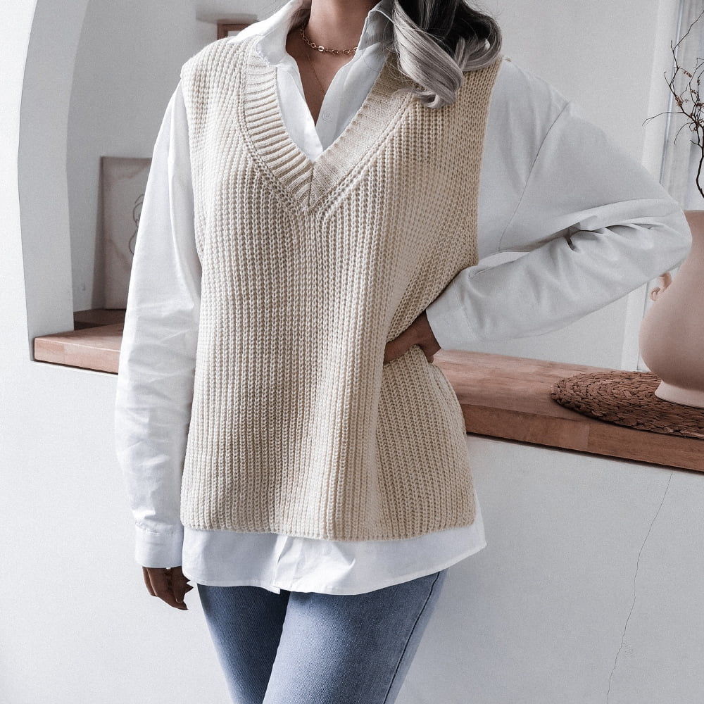 Sleeveless V-Neck Knitted Sweater Vest E8539