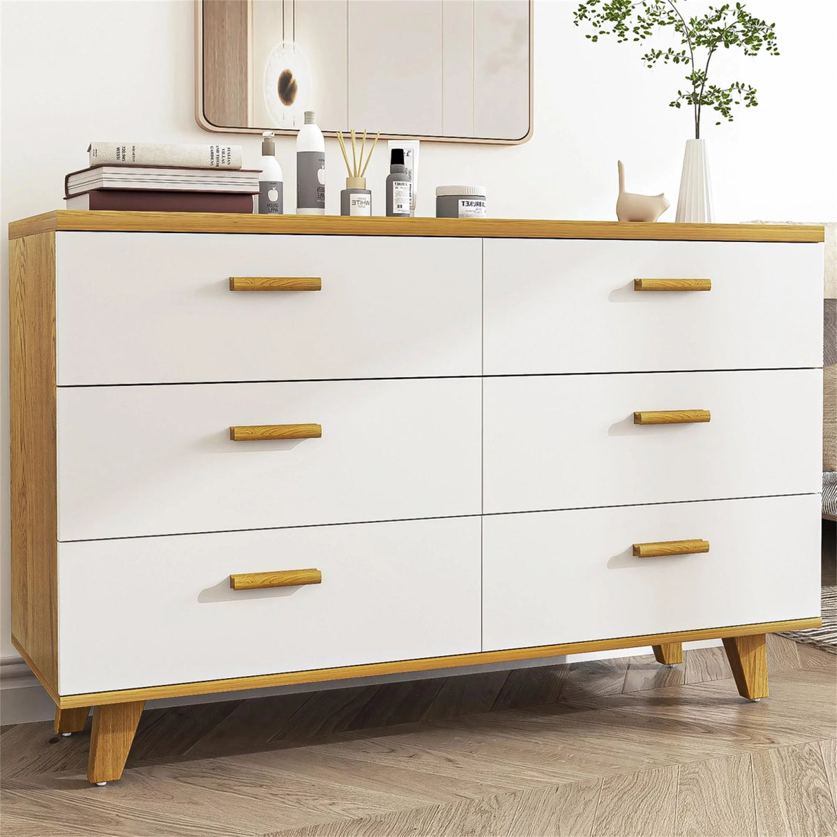 White Wood 6 Drawer Dresser P74620