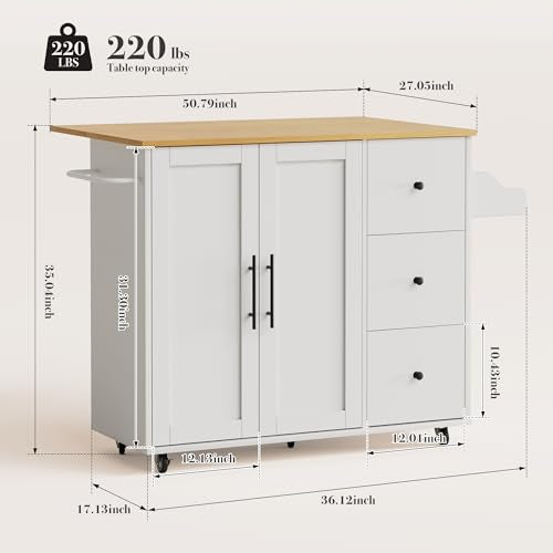 White Rolling Kitchen Island with Storage R5530