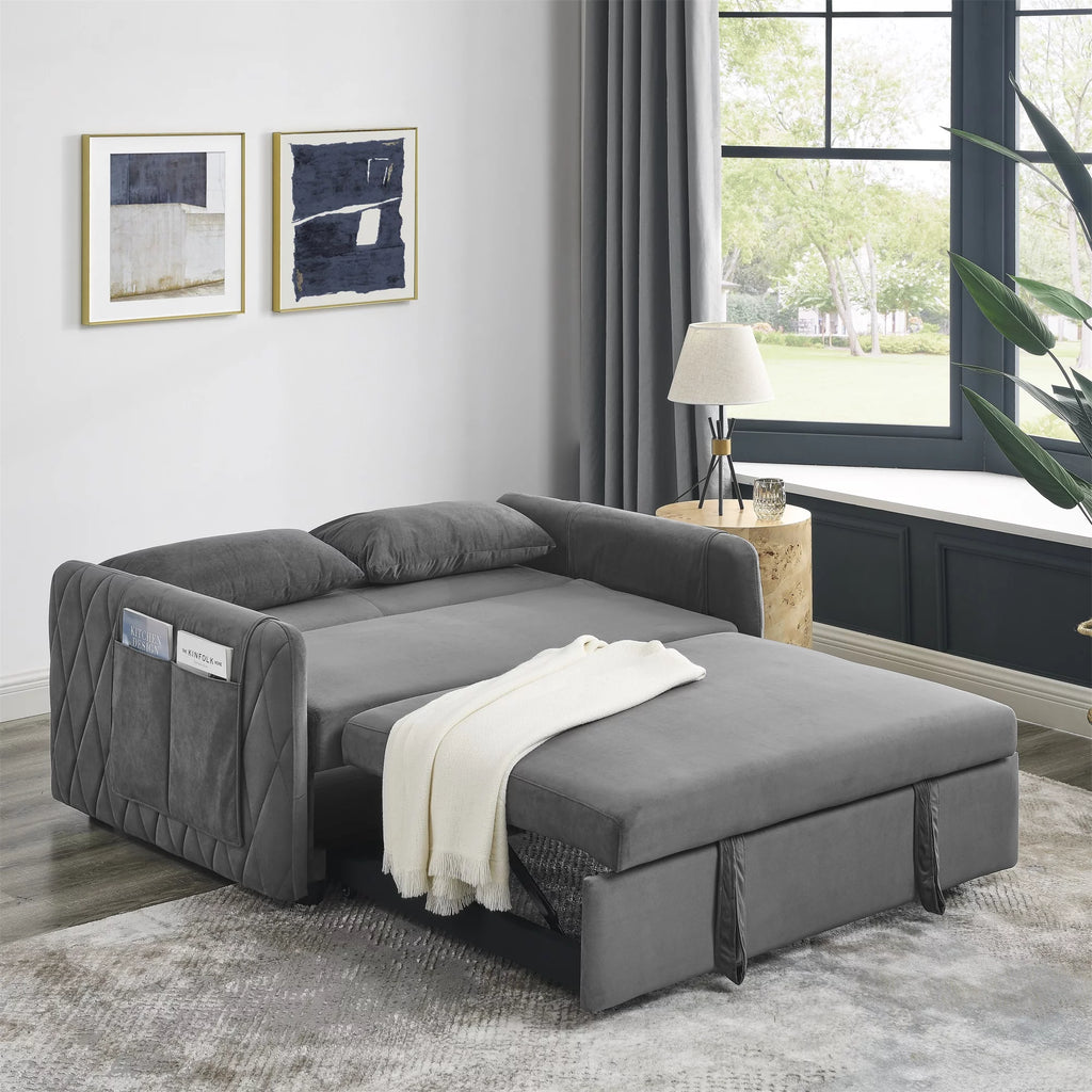 55" Velvet Pull Out Sofa Bed with 2 Pillows Y3819