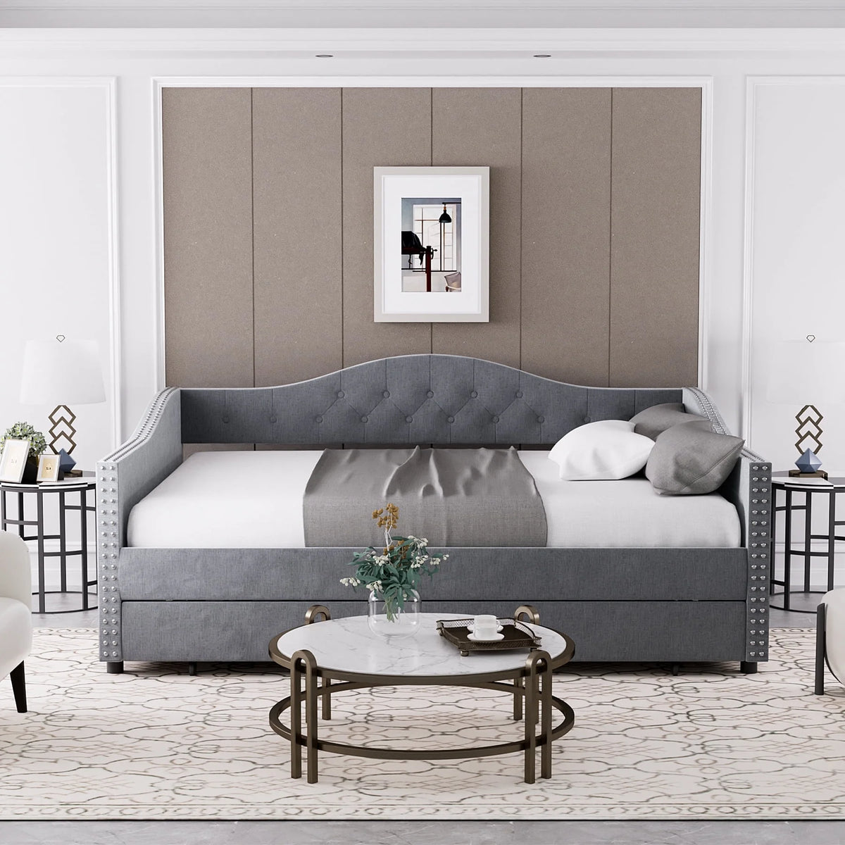 Full Size Tufted Upholstered Velvet Daybed with Trundle Q923