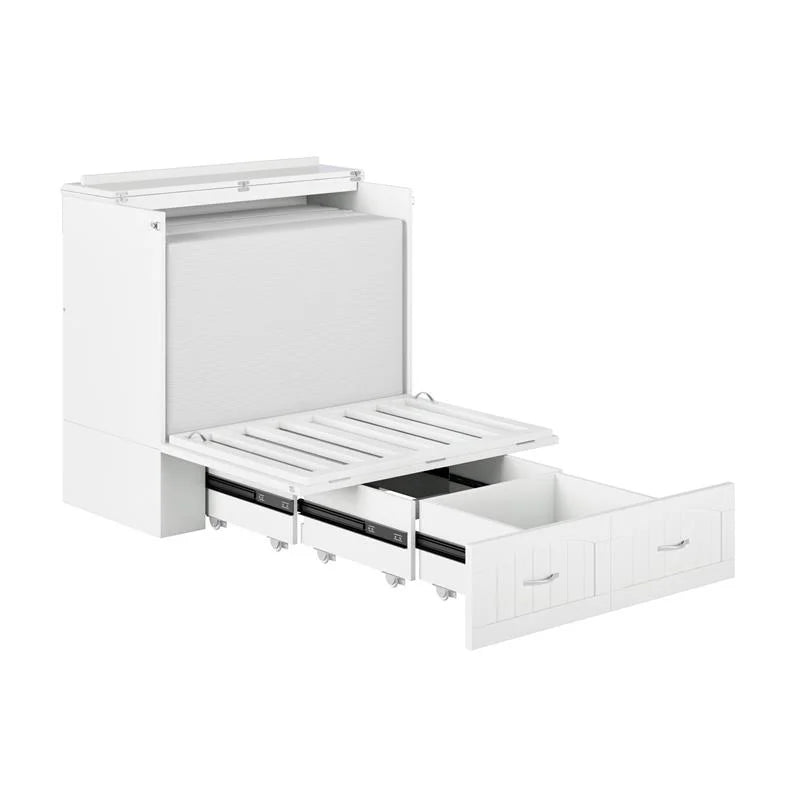 White Wood Twin XL Murphy Bed Chest with Mattress W260