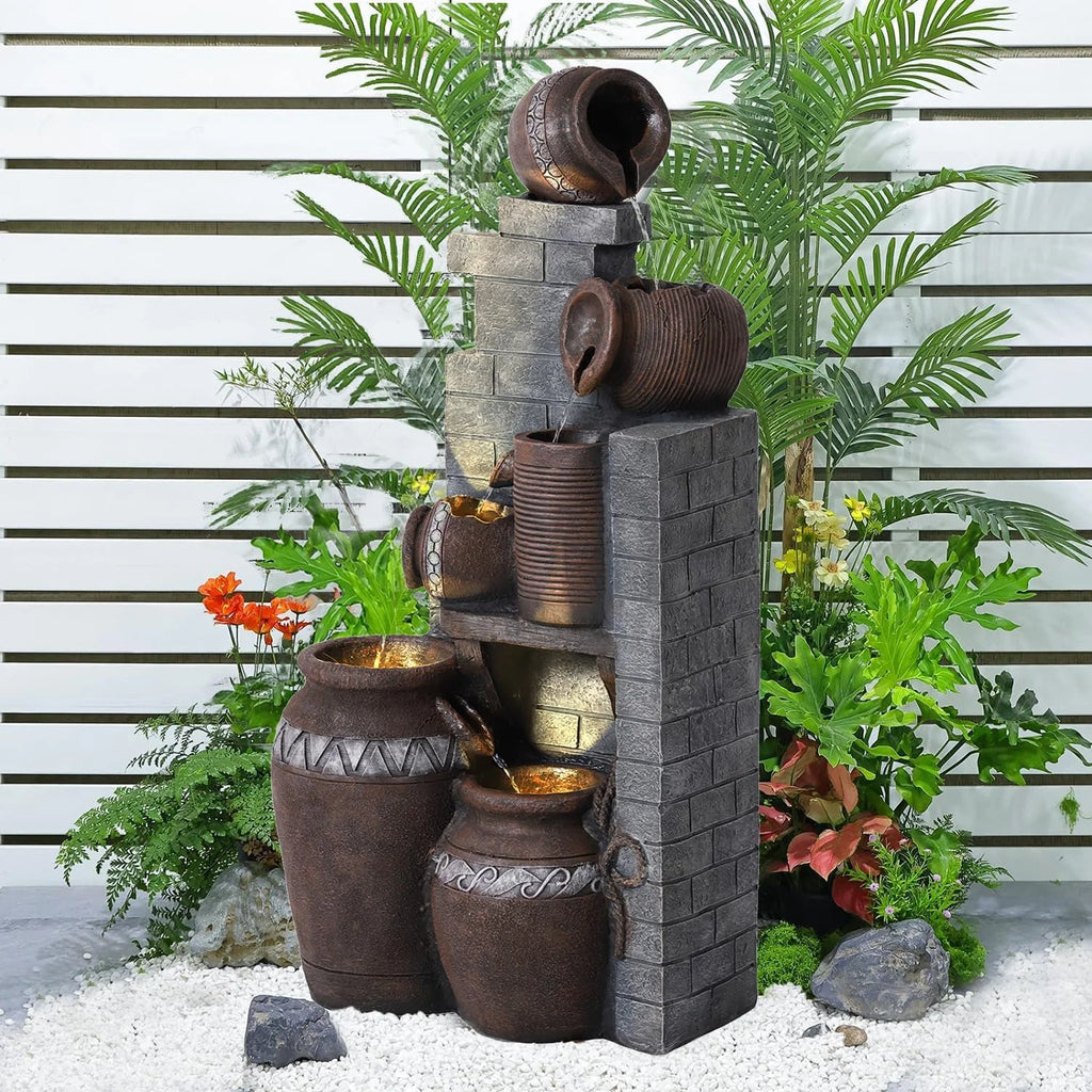 39.3" Outdoor Water Fountain with LED Lights 5 Tiers L64882