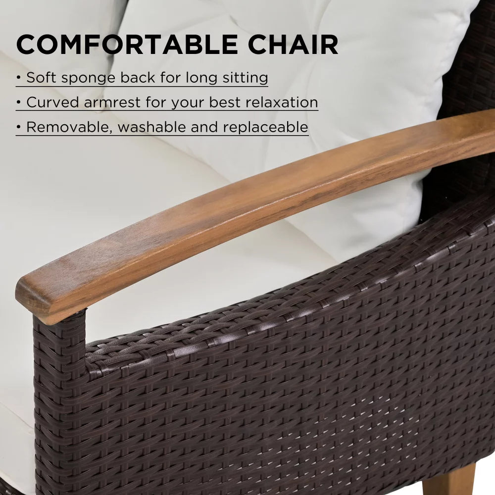 4-Piece PE Rattan Patio Conversation Set with Cushions and Dining Table E7236