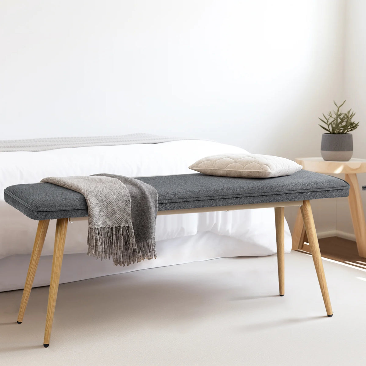 Charcoal Gray Upholstered Tufted Bench G5831