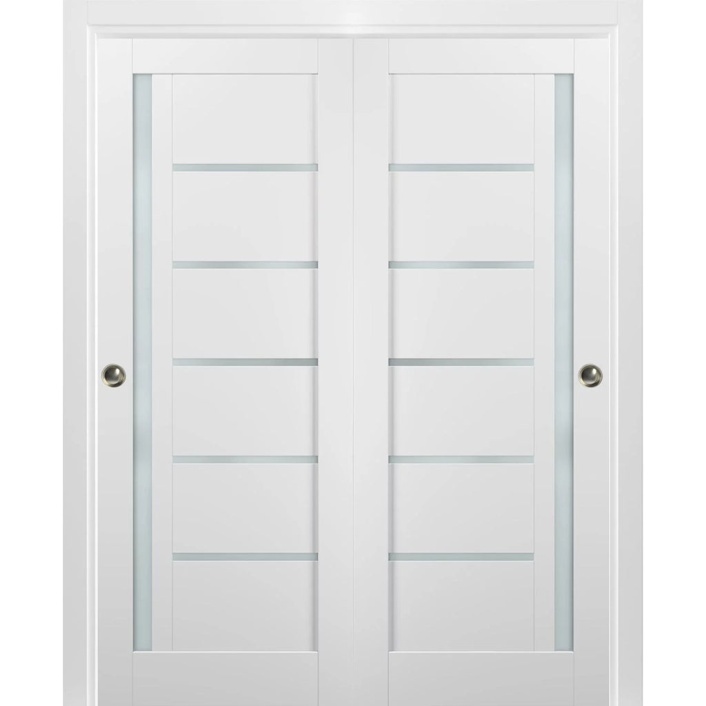 60 x 96 White Silk Frosted Glass Sliding Closet Bypass Doors T6517