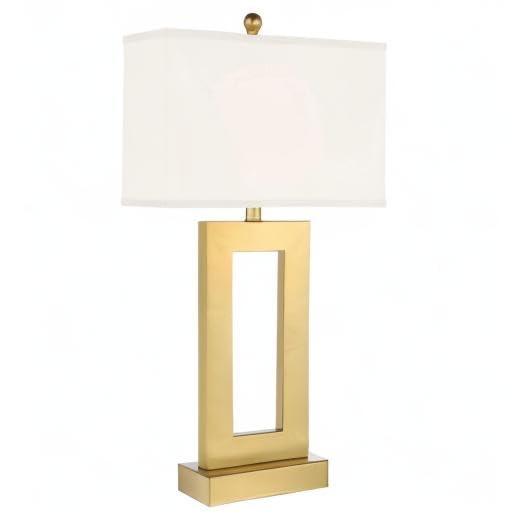 Set of 2 Gold Metal End Table Lamps with White Shade M21575