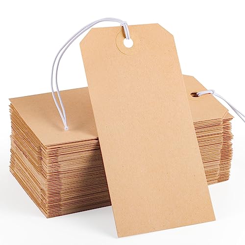 100pcs White Hang Paper Tags with String Attached S5437