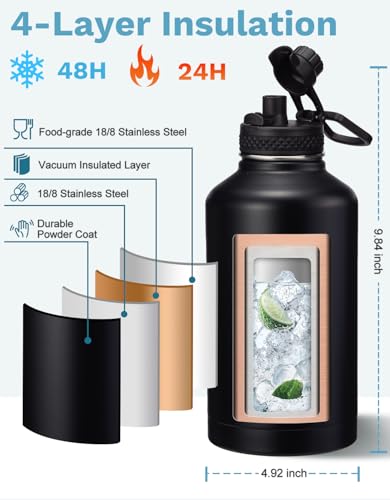 Insulated Water Bottle with Straw Lid Strap Carrier Boot & Paracord Handle P12650