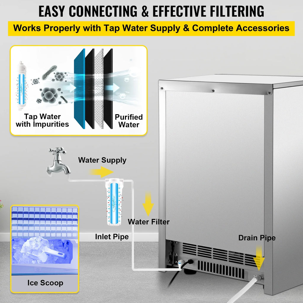 Commercial Ice Maker 200LBS/24H 55LBS Storage Q555