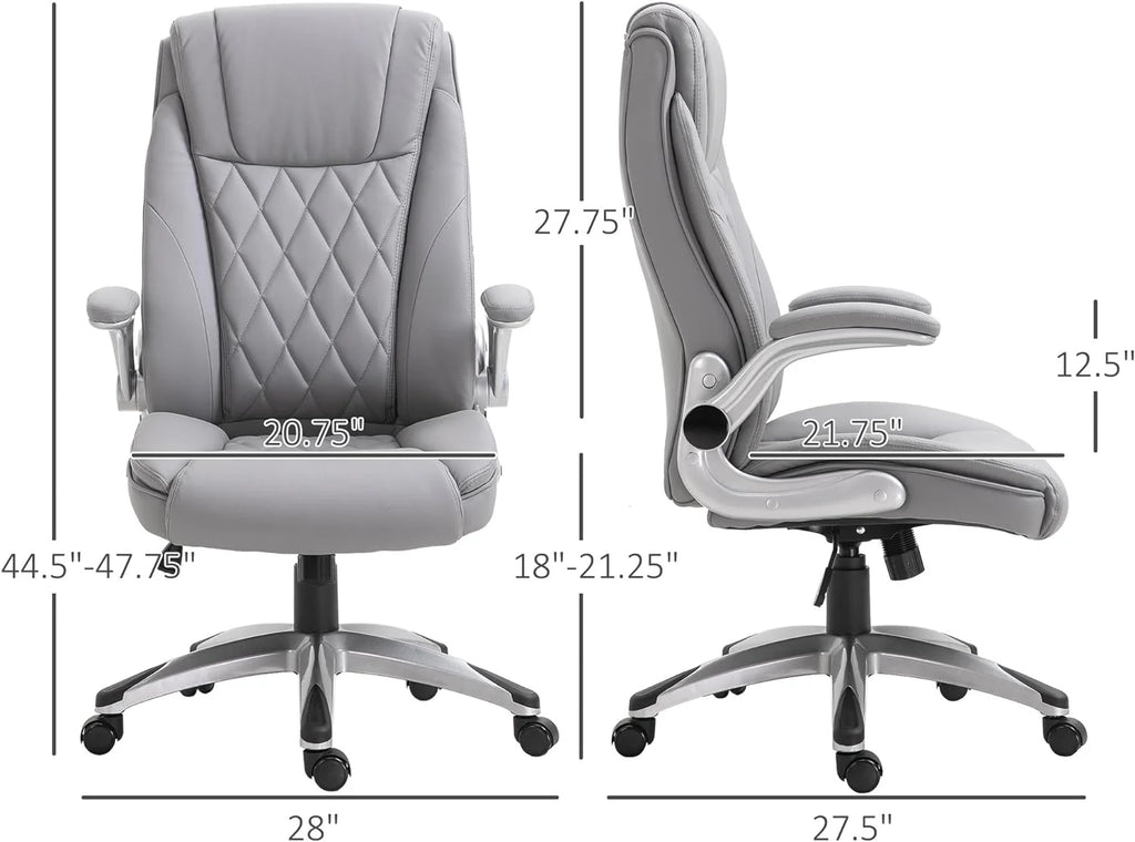 Grey Faux Leather Ergonomic Home Office Chair with Flip Up Arms A191040