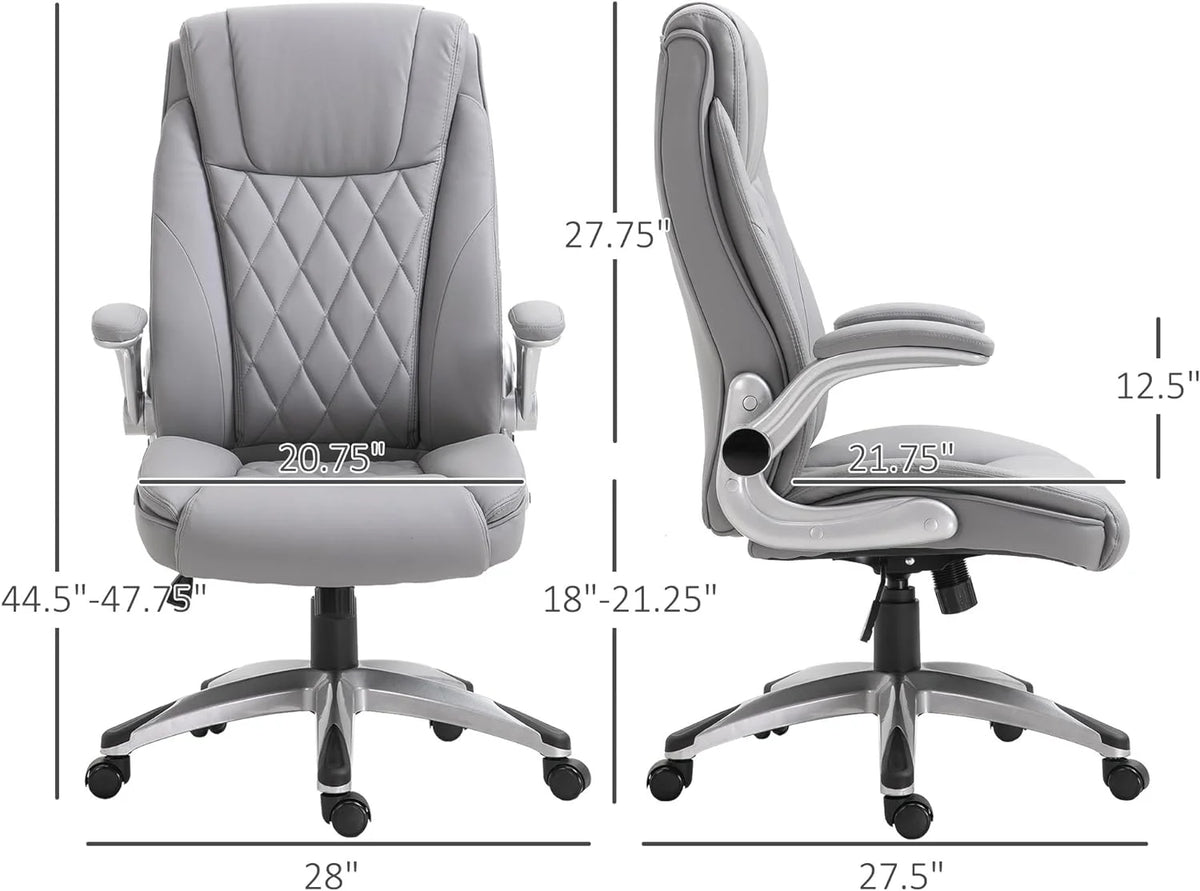 Grey Faux Leather Ergonomic Home Office Chair with Flip Up Arms A191040
